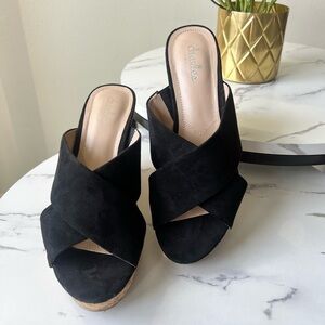 ⚡️⚡️Sale!🎁Charles by Charles David Cork Wedge Criss-Cross Sandals Black- 7M